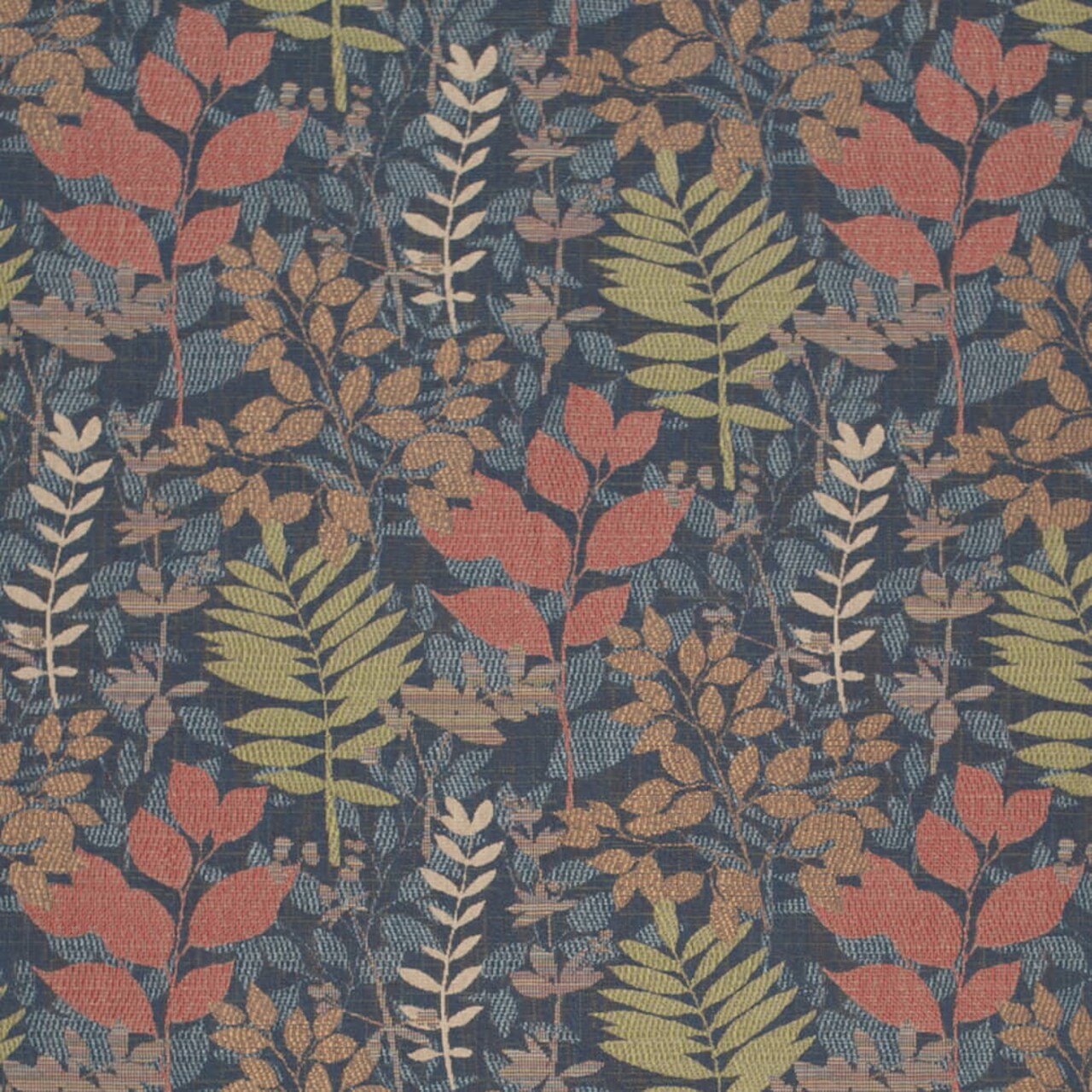 River - Blue,Coral & Peach Leaves,Tropical & Botanical Upholstery Fabric 54 Inches"